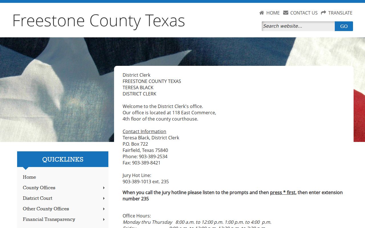Freestone County criminal court docket District Clerk contacts