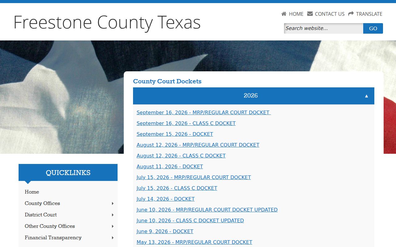 Freestone County court docket PDF index
