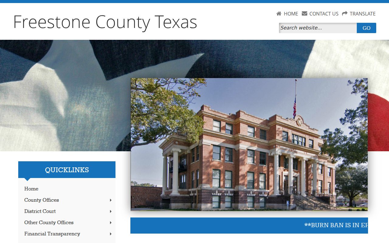 Freestone County courthouse and court docket access page